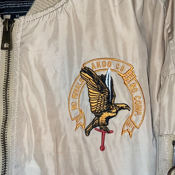 AKOO Embroidered No Rivals Tan Eagle Bomber Jacket - Picture 3 of 11